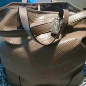 Coach XL Hadley Tote tan leather Python